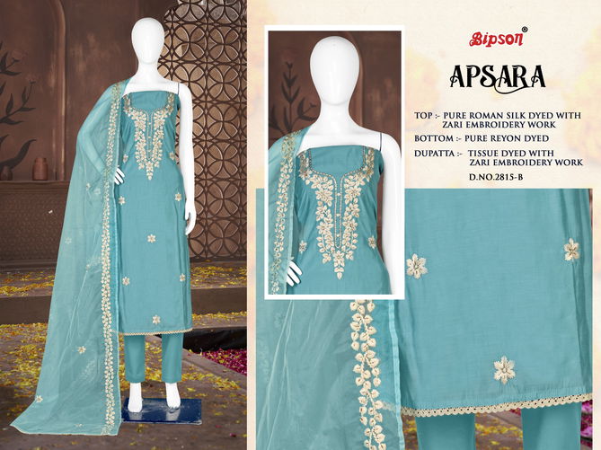 Apsara 2815 By Bipson Roman Silk Embroidery Dress Material Wholesale Shop In Surat